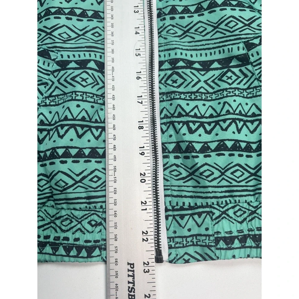 Zine women's Teal Athletic Aztec‎ full zip hooded windbreaker jacket size Large